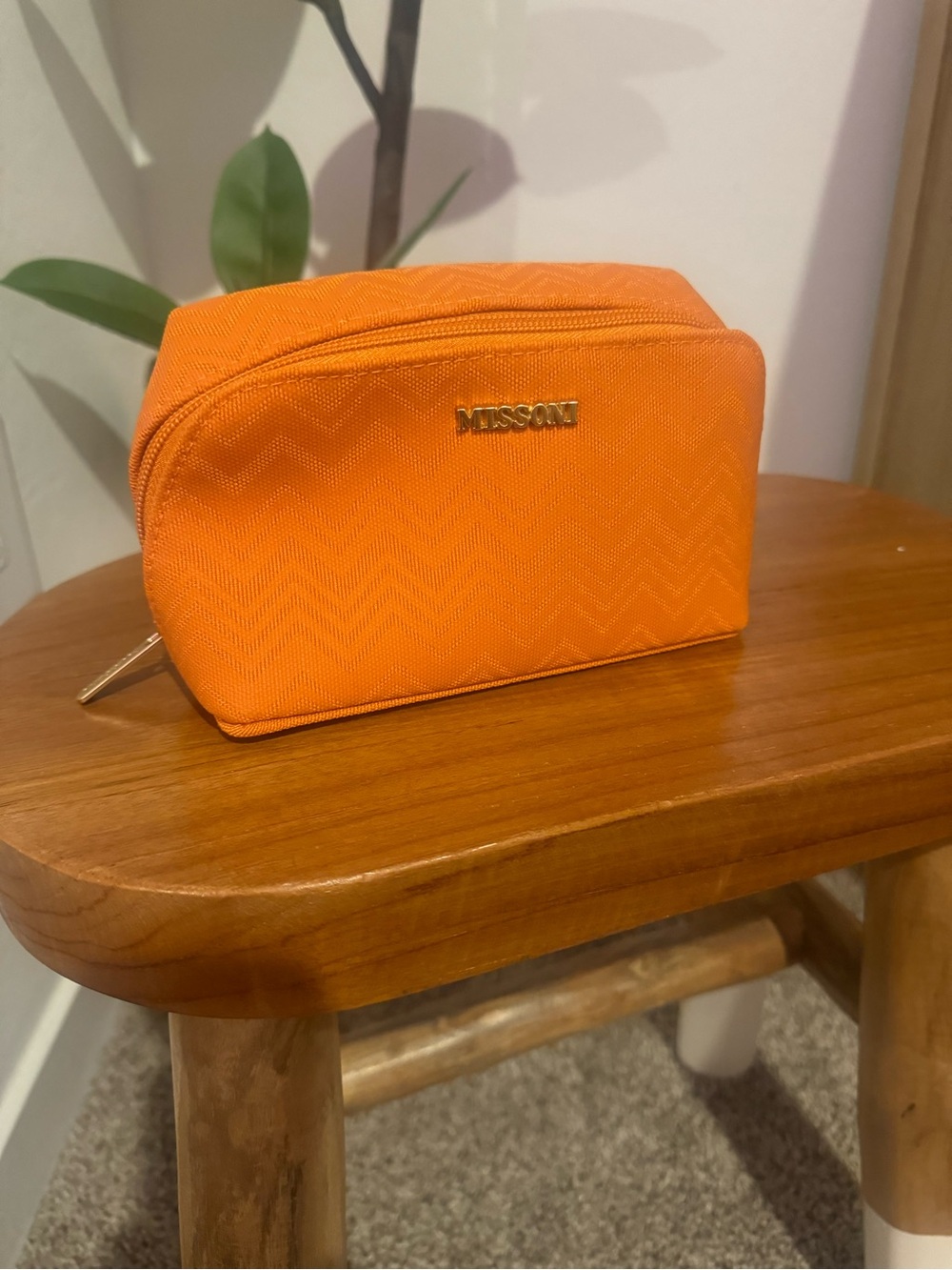Missoni Orange Chevron Cosmetic Pouch with Gold Logo
